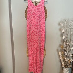 Pink Leopard Print wide leg romper